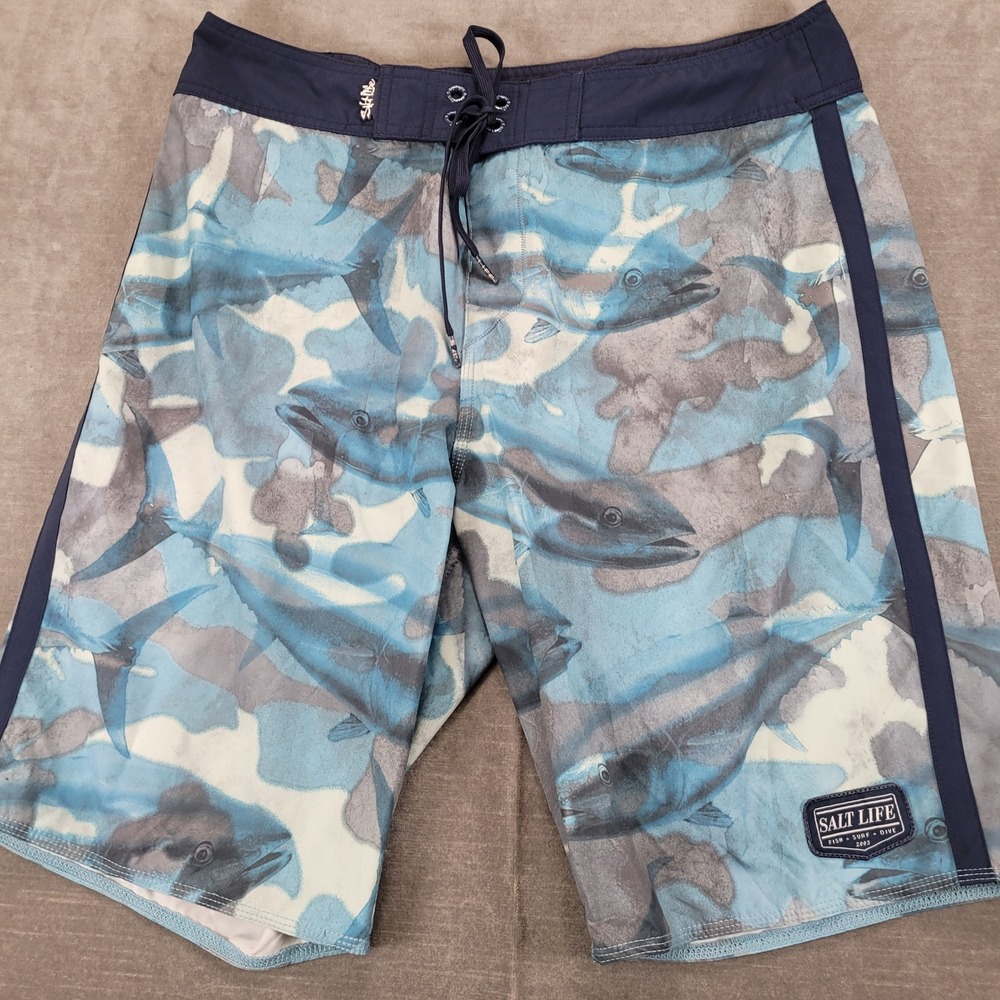Salt Life Mens SLX QD Vapor Stretch Board Shorts Swim Trunks Blue‎ Fish 32 - Picture 6 of 9
